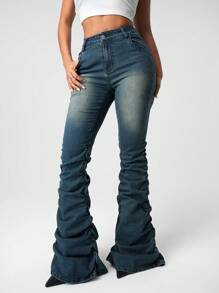 SHEIN ICON Quần Jeans Denim Co Giãn Lưng Thấp Đơn Giản Thường Ngày Y2K Cho Nữ Quần Jeans Rách Cạp Thấp Cho Nữ Quần Jeans Rách Cạp Thấp Cho Nữ - Rửa tối - Xem 5