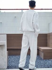 DAZY Men's Letter Print Sweatshirt Set, Autumn - Grey - View 2