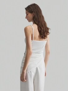 Ontre White Metal Decor Hollow Hem Asymmetric Hem Rib Knit Camisole For Women, Suitable For Spring/Summer, Holidays Like Valentine's Day