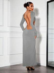 SHEIN SXY Sequin Chain Decor Backless Fitted Dress