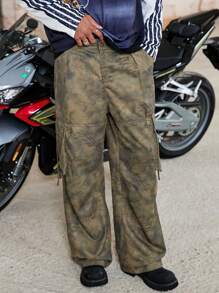 Manfinity EMRG Pantalones rectos con estampado de serpiente y flores para hombres, apropiados para ropa fresca para usar en la calle - Multicolor - Ver 3