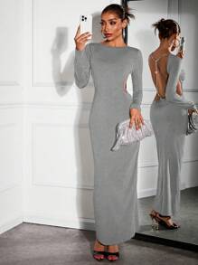 SHEIN SXY Sequin Chain Decor Backless Fitted Dress