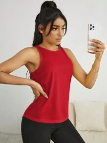 Easithlete Áo thun thể thao lưng lưới, in chữ rỗng, áo ba lỗ tập luyện - Đỏ - Xem 2