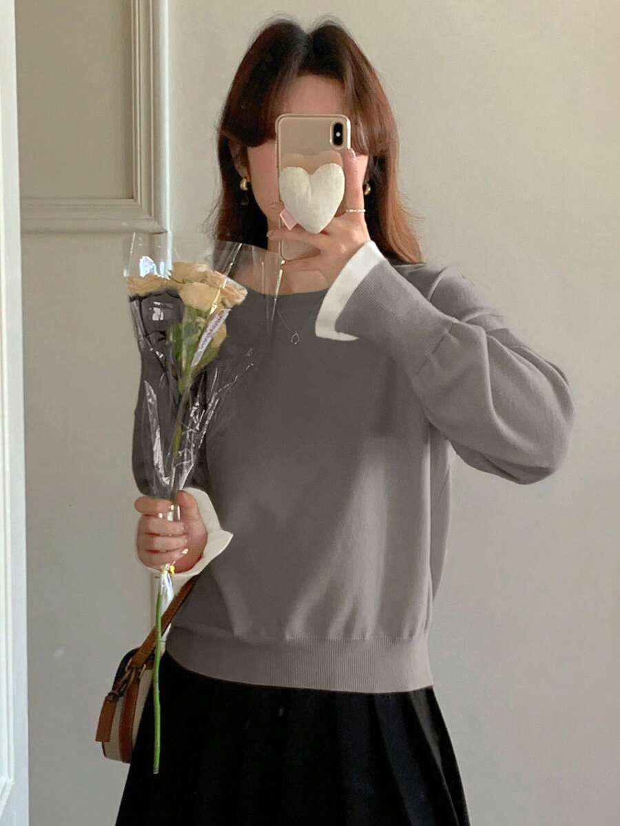 DAZY 女式简约圆领长袖套头毛衣,适合日常休闲穿着,秋季服装 - 綠色 - 查看 1