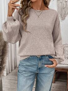 SHEIN LUNE 2024 Autumn/Winter Loose Fit Raglan Sleeve Pullover Sweater, Women, Pastel Pink - Dusty Pink - View 5