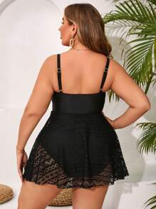 Swim Lushoire Maillot de bain une pièce grande taille d'été plage en couleur unie, avec découpe en patchwork