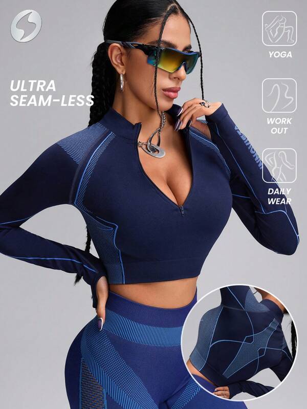 Innovista Women Seamless Dynamic 3d Lines Zip Up Blue Sports Sweatshirts,Outfits T-Shirts Tops,Going Out,Party,Gym & Daily Casual,Festival,Fall Winter,Fashion Sports Wear Autumn,Cycling,Fall,Winter Women Clothes,Gym Clothes,Outdoor,Hiking,Workout Gym Daily,Skiing