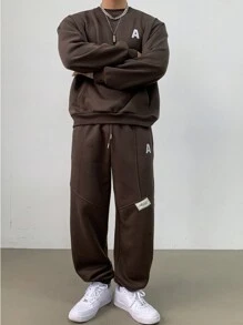 DAZY 男士字母印花圆领运动衫和运动裤休闲套装秋冬