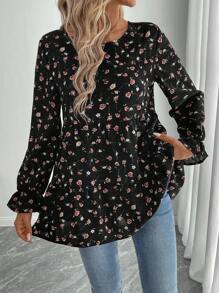 EMERY ROSE Spring Clothes Women's Autumn Allover Floral Print Loose Casual Round Neck Long Sleeve Blouse - Multicolor - View 6