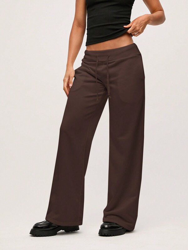 SHEIN BASICS Casual Solid Color Knit Low Waist Wide Leg Women Sweatpants