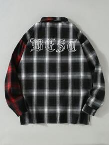 SHEIN Teenage Fashion Black & Red Plaid Long Sleeve Shirt, Spring/Summer