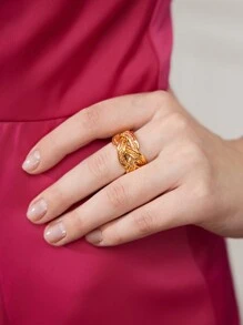 MOTF PREMIUM Anillo abierto con trenzado dorado de 18 quilates - Dorado - Ver 1