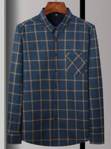 Core Aspect Men's Plaid Long Sleeve Single-Breasted Casual Pocket Commuter Shirt With Thermal Lined, Autumn/Winter