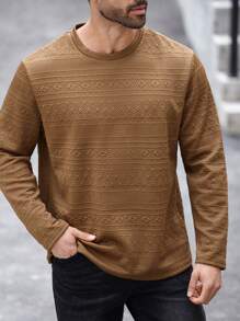 Manfinity Homme T-shirt simple à col rond à manches longues de couleur unie pour homme en grande taille, pour un port quotidien décontracté