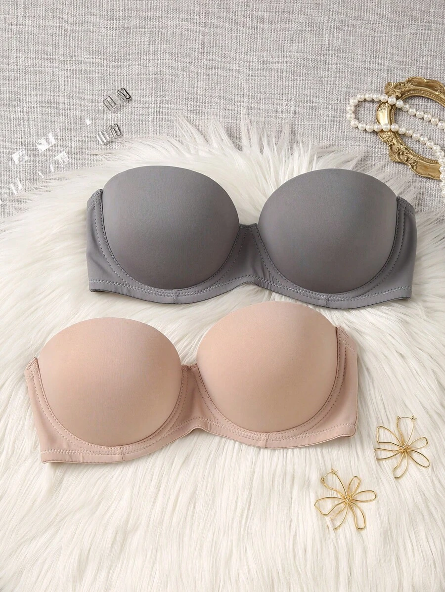 2pcs Women Minimalist Fashion Casual Daily Underwire Bras - Multicolor - View 1