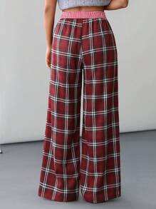 SHEIN Unity Valentinstag Frühling Klassisch Karomuster Patchwork Taillenbund Lässig Hose - Verschiedenfarbig - Übersicht 2