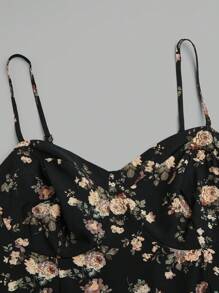 Sweetra Plus Size Elegante Bloemenprint Verstelbare Elastische Taille Cami Jurk, Voor De Zomer