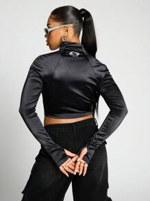 SUMWON WOMEN Half Zip Sport Athletic Training Jacket Metallic Satin Long Sleeve Athleisure Performance Track Running Fitness Gym Workout Dance Top