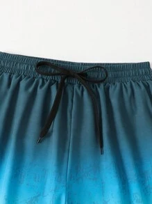 SHEIN Quần short đi biển cạp rút họa tiết màu chuyển sắc cho bé trai tuổi teen có lót, phong cách kỳ nghỉ - Màu xanh lam - Xem 3