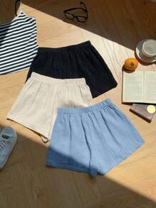 Comfortcana Multicolor Women Elastic Waist Casual Woven Shorts, Multi-Color Valentine's Day - Dusty Blue - View 9