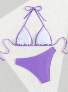 Swim Chiccia Bộ đồ bơi bikini buộc dây màu trơn cho nữ mùa hè - Màu tím - Xem 2