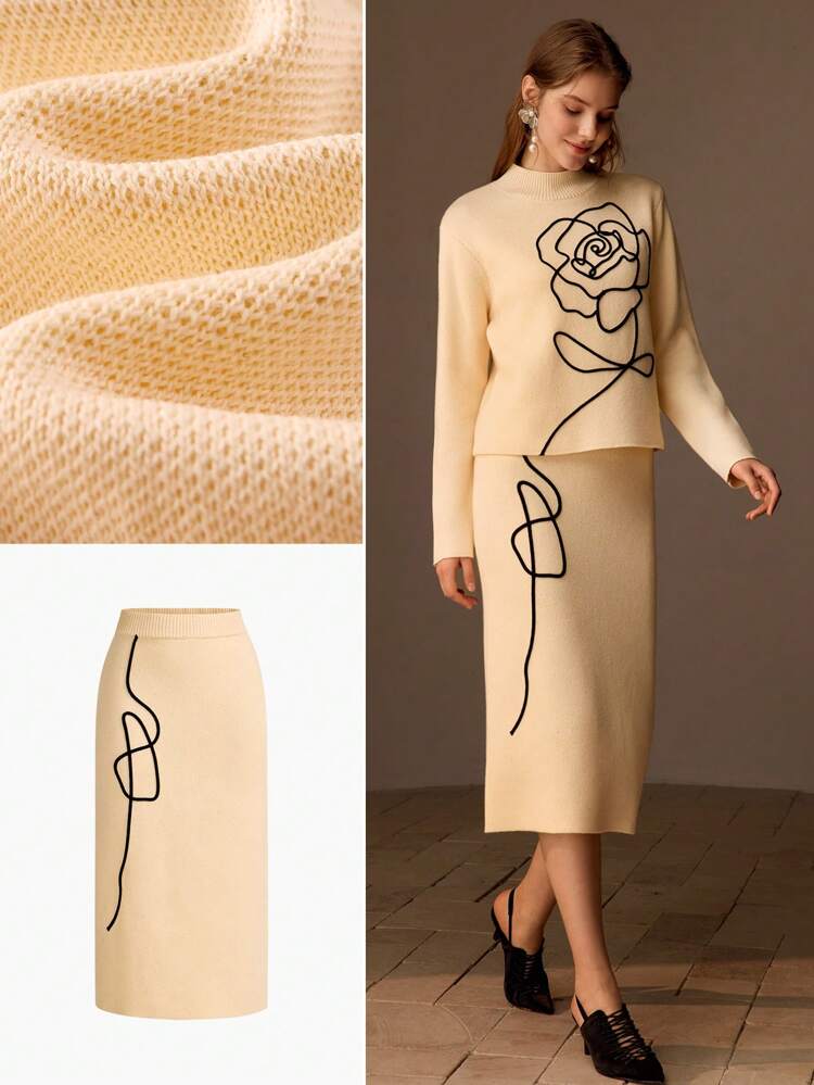 GRAPHIC PATTERN PENCIL KNIT SKIRT
