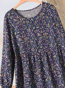 Rusticease Women All-Over Print Ruffle Trim Crew Neck Long Sleevewinter Dress - Multicolor - View 4