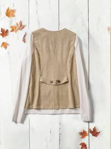 EMERY ROSE Women Corduroy Decor Pocket Vest Jacket