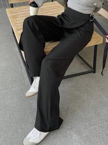 DAZY Women's Plain Color 2 In 1 Belted Loose Wide Leg Casual Pants For Summer