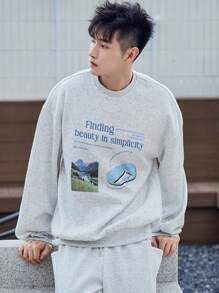 DAZY Men's Letter Print Sweatshirt Set, Autumn - Grey - View 6