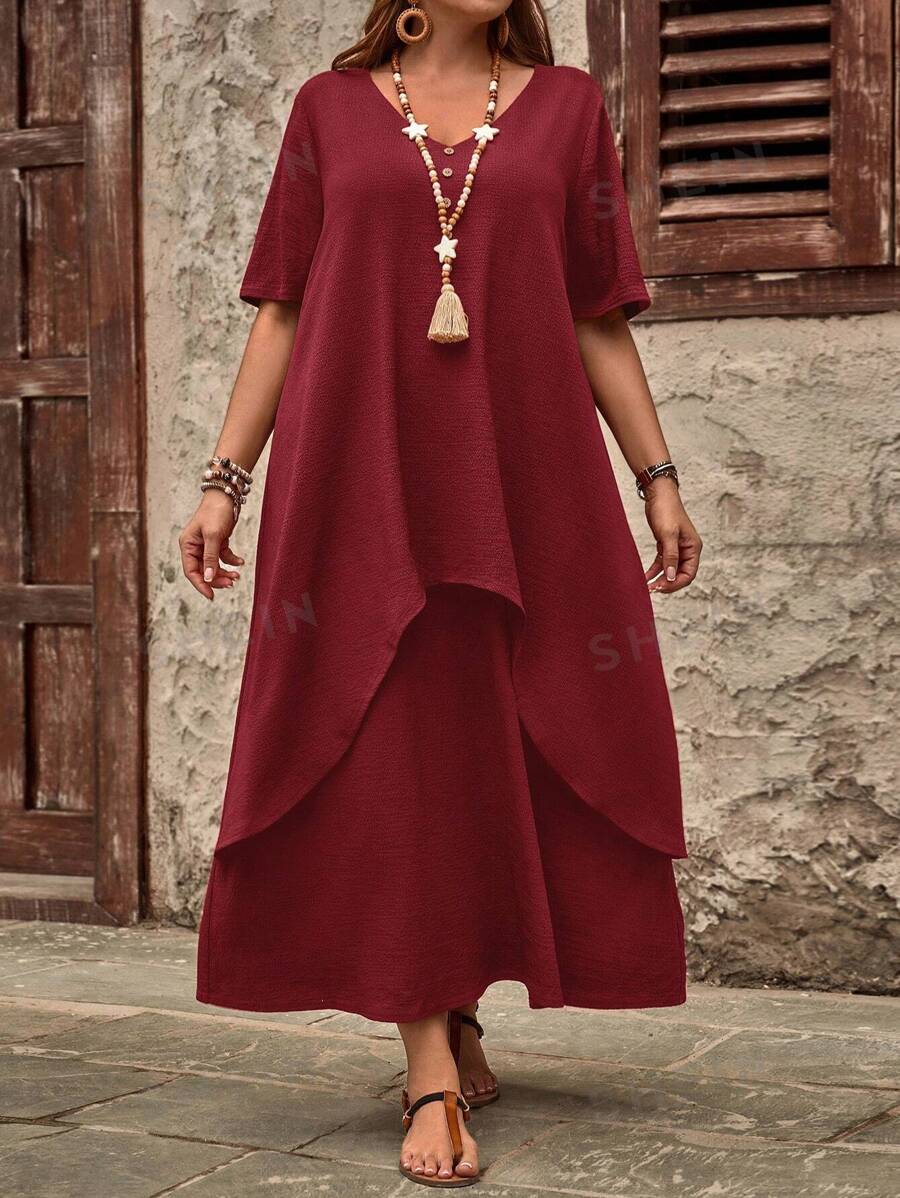 EMERY ROSE Vestido casual de vacaciones largo de unicolor talla grande