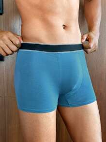 3pcs Men Solid Color Patchwork Minimalist Boxer Briefs, Casual Daily Wear