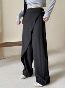 DAZY Women's Plain Color 2 In 1 Belted Loose Wide Leg Casual Pants For Summer