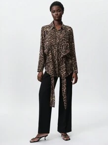 Aveloria Modichic Women Elegant Leopard Print Criss-Cross Design Flattering Versatile Fashion Long Sleeve Blouse, Suitable For Spring, Valentine's Day - Multicolor - View 4
