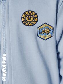 SHEIN 1 Pc Young Boys Coats Lion Embroidery Badge Hooded Basic Casual Cute/Vintage/Casual/Outings Autumn/Winter/Spring Suitable For School And Outings - Baby Blue - View 3