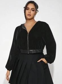 SHEIN SXY 大码女式天鹅绒连帽短夹克，秋冬