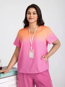 TaskEZ Plus Size V-Neck Short Sleeve Gradient Simple Scrub Top,Large Size V-Neck Short Sleeve Gradient Color Double Pocket Casual Uniform Shirt, Surgical Gown, Health Check Surgical Gown Uniform Women Solid Color Pet Grooming Work Uniform Tops Nutritionist Work Clothes Short Sleeve Lab Work Clothes, Women's V-Neck Scrub Tops, Simple Casual Sports Cleaner Uniform, Stylish Casual Sportswear