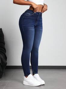SHEIN PETITE Schlichte, modische, lässige Jeans für jeden Tag aus Denim für Damen