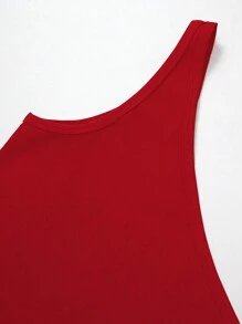 Franclia 女士休闲纯色不对称肩衬衫 - 紅色 - 查看 3