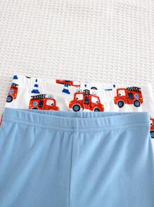 Cozy Pixies Young Boy Snug Fit Pajamas Set - Car Graphic Soft Knit Crew Neck Long Sleeve Top And Elastic Waist Long Pants, Cozy Lounge/Casual/Sleepwear 2 Pieces Outfit