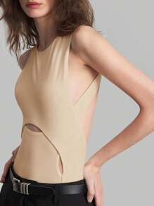 Ontre Women's Simple White Backless Bodysuit Basic Top