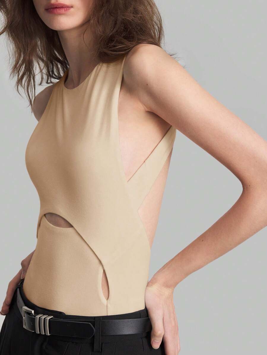 Ontre Women's Simple White Backless Bodysuit Basic Top