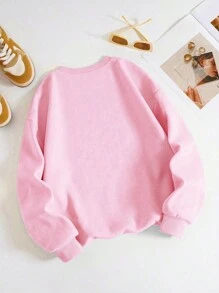 Flirla Sudadera casual con cuello redondo, manga larga y forro térmico con estampado de corazón, talla grande, adecuada para el Día de San Valentín, otoño/invierno