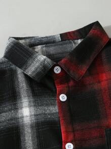 SHEIN Teenage Fashion Black & Red Plaid Long Sleeve Shirt, Spring/Summer