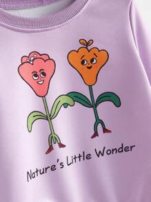 2 pièces/lot Ensemble décontracté de sweat-shirt à capuche manches longues avec slogan et imprimé de dessin animé, et pantalon de jogging, tenue automne/hiver pour jeune fille - Prune - Voir 5