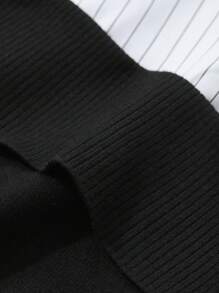 Dazy Petite Plus Color Block Patchwork Asymmetrical Knit Pullover Sweater, Black & White, Spring Autumn,Fall Women Clothes