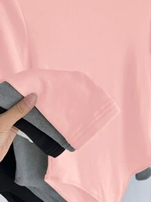 SHEIN BASICS 3pcs/Set Bodysuit Rajut Lengan Panjang Warna Polos Kasual dengan Lapisan Termal untuk Wanita - Berwarna merah muda - View 6