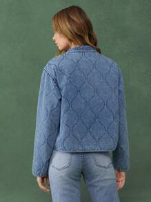 WESTFADE Quilted Zip Up Denim Jacket - Blue - View 3