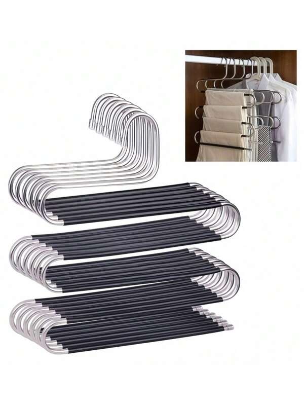 Cabide de aço inoxidável em formato de S de 1 peça - Organizador antiderrapante que economiza espaço para calças, jeans e cachecóis, solução multiuso para armazenamento de armários, organizador de guarda-roupas, essencial para armazenamento doméstico