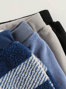 3 pièces Pantalons amples texturés en polaire pour bébés garçons, modèle simple et en bleu, noir, gris et à carreaux. Tenue d'intérieur chaude - Multicolore - Voir 6